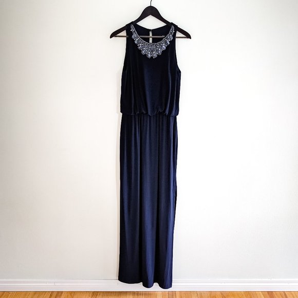 BA Nites Beaded Dress, Navy Blue, Size 8 - Picture 1 of 7
